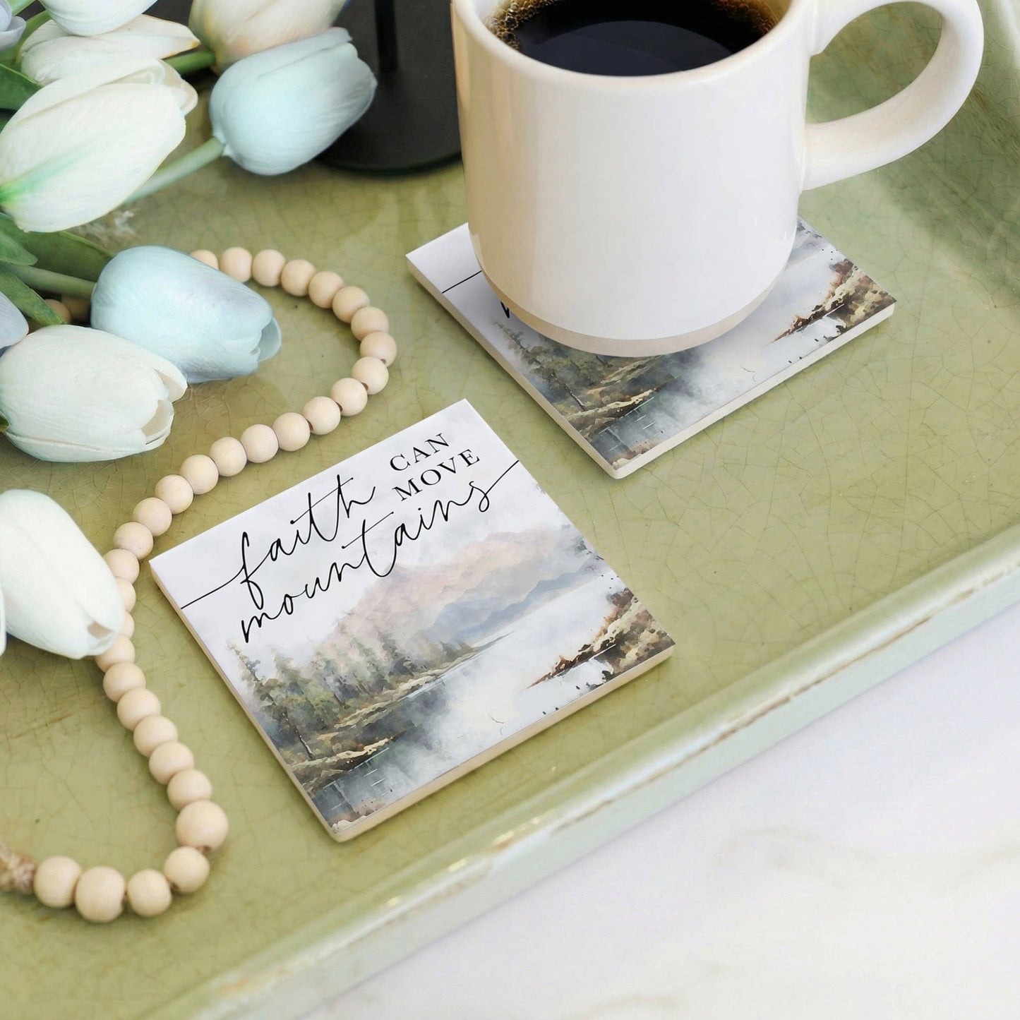 Faith Can Move Mountains Ceramic Coaster