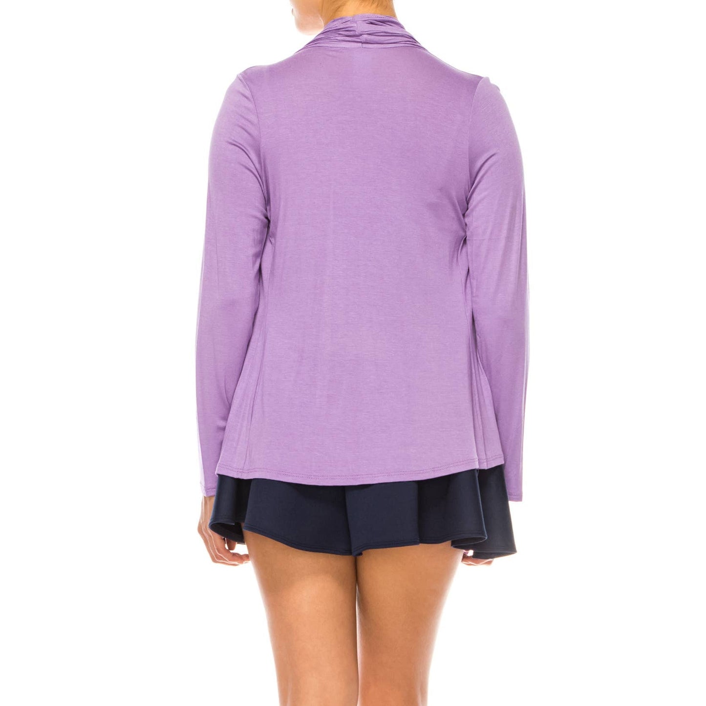Open Front Lilac Cardigan – Soft Drape & Stylish Hem