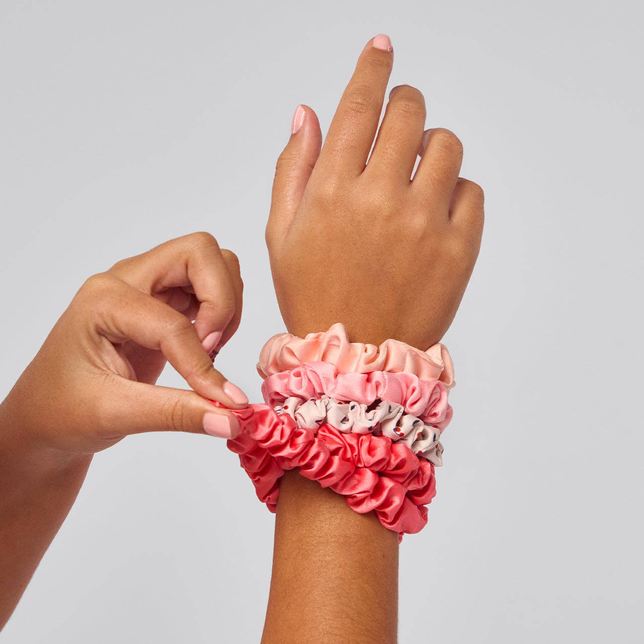 CC Ruched Satin Scrunchies 5pc Set - Assorted Cherry Blossom