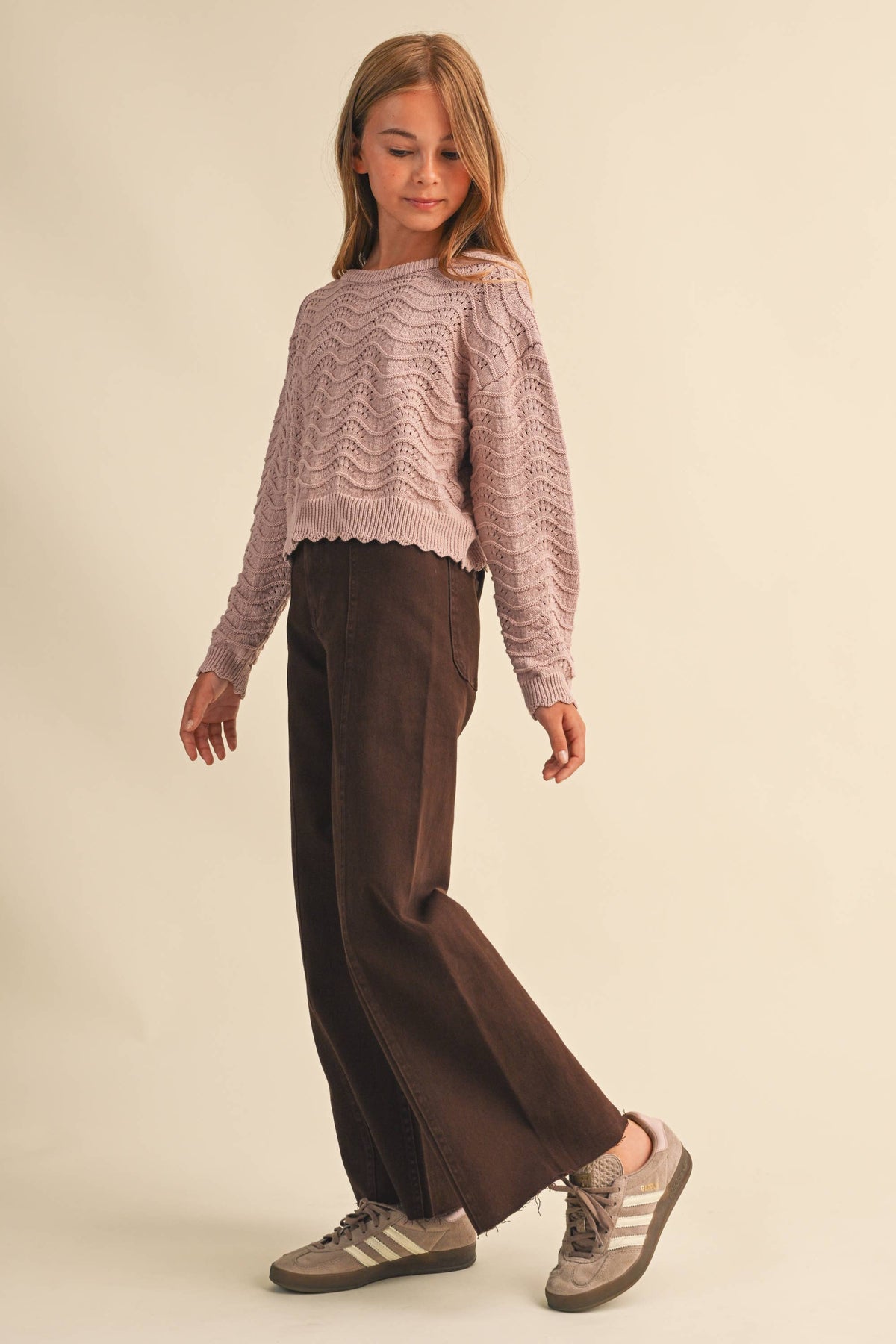 Girls Wavy Knit Pullover Sweater 7-14 442