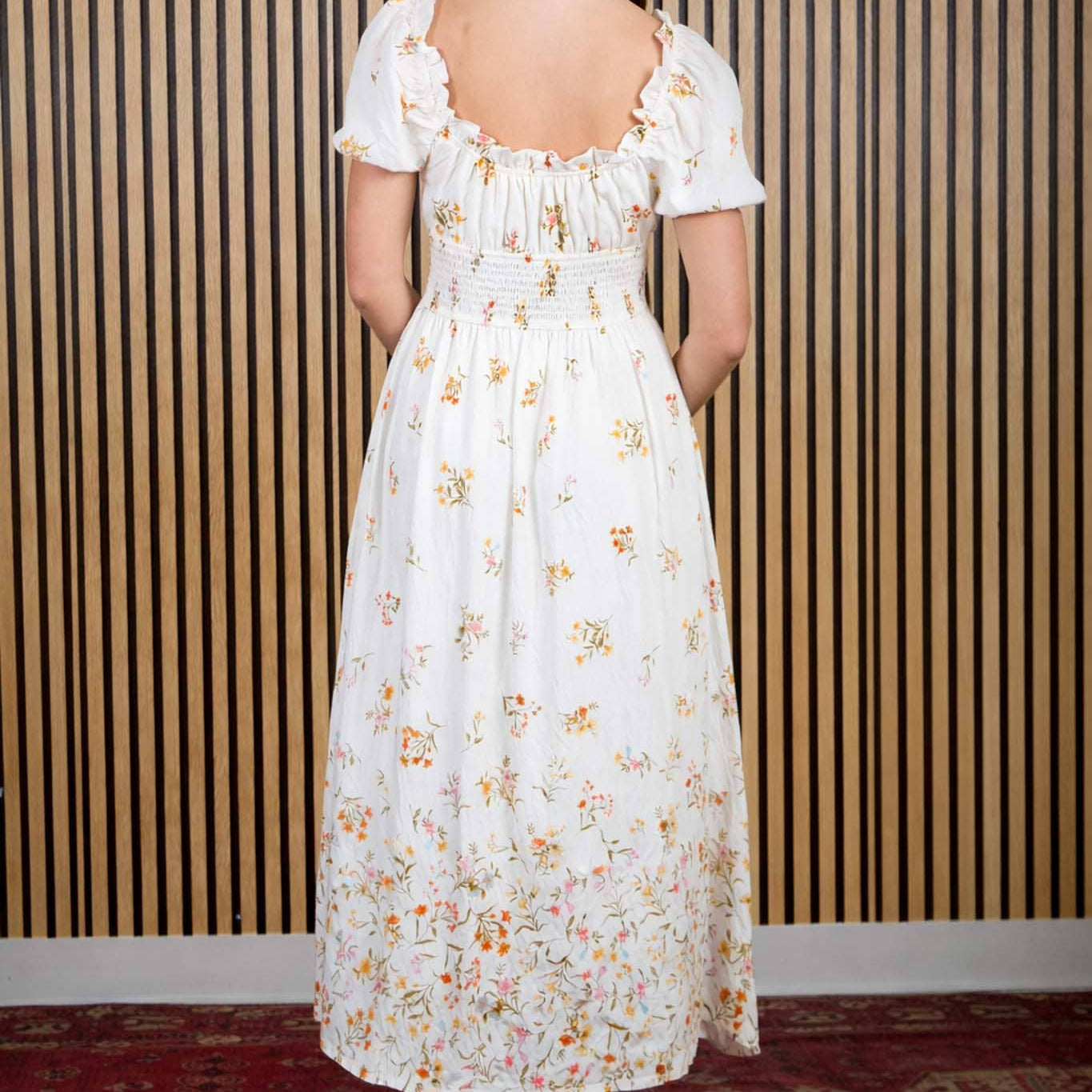 Falling Floral Puff Sleeve Corset Midi Dress
