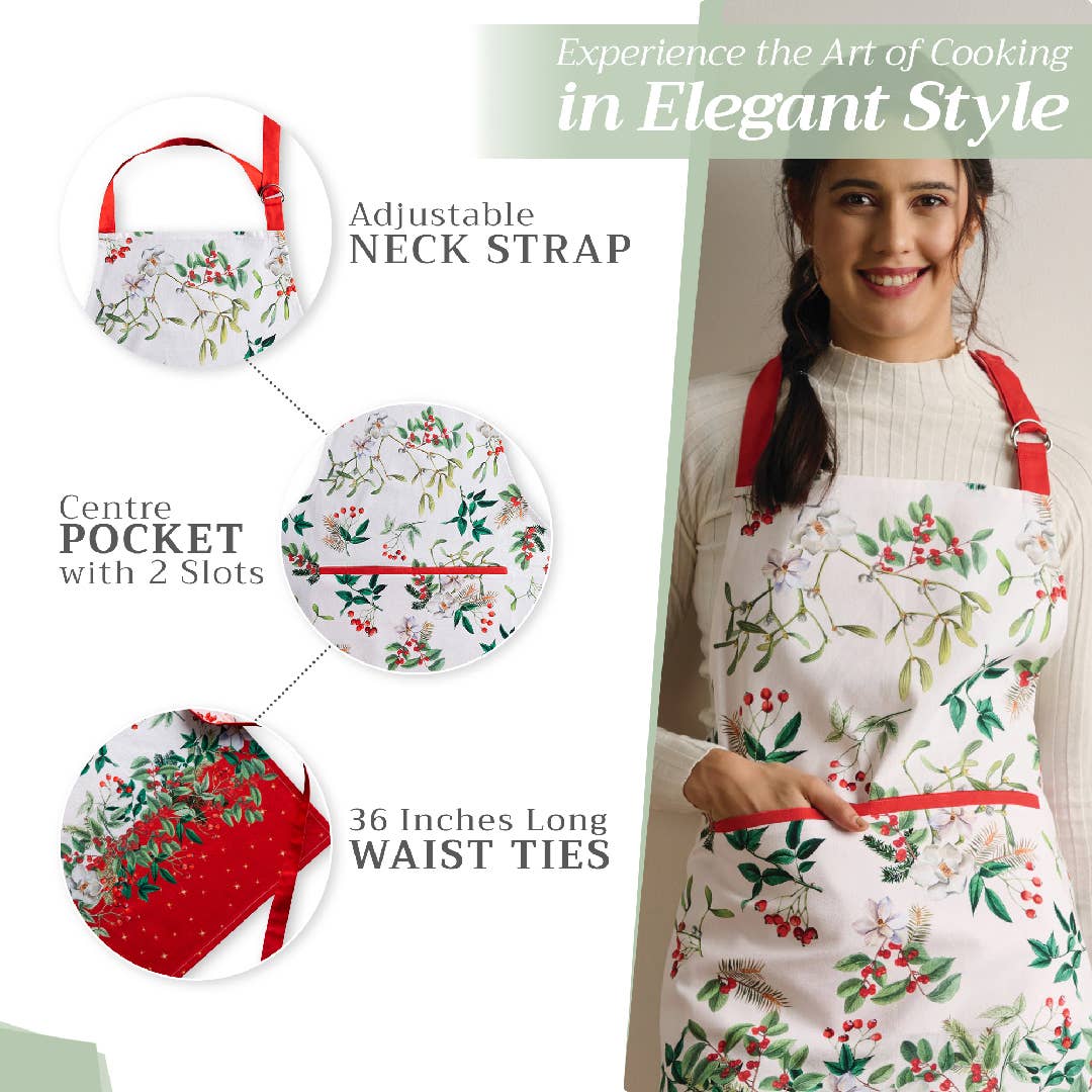 Noel Christmas Cotton Apron with Pointsettia