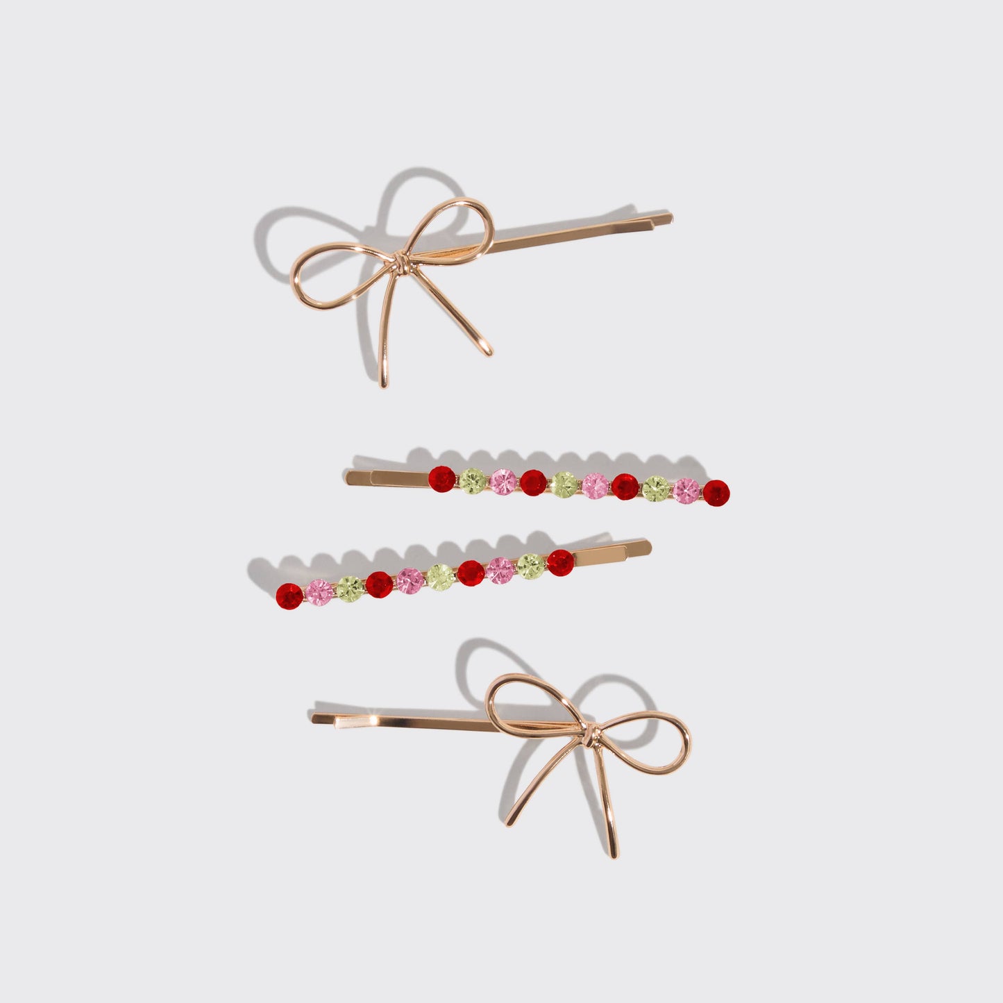 CC Holiday Gemstone and Bow Bobby Pins 4pc Set