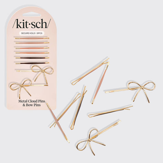 CC Metal Enamel Cloud & Bow Bobby Pins 8pc Set - Rosewood