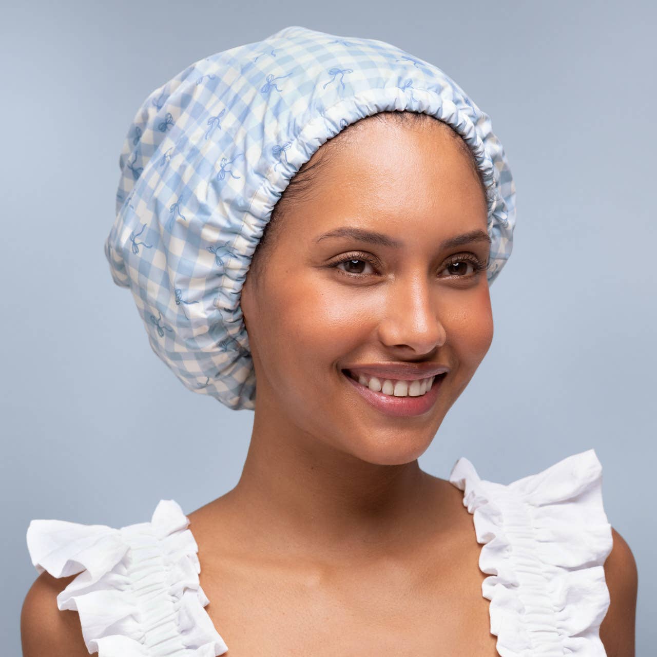 CC Satin Lined Flexi Shower Cap - Gingham Blue