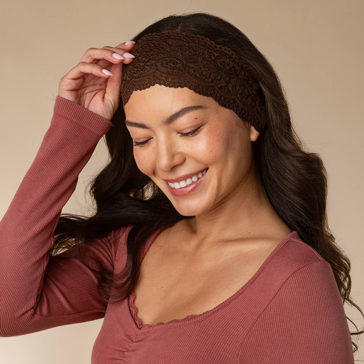 CC Wide Lace Elastic Headbands 2pc Set - Mocha & Chocolate