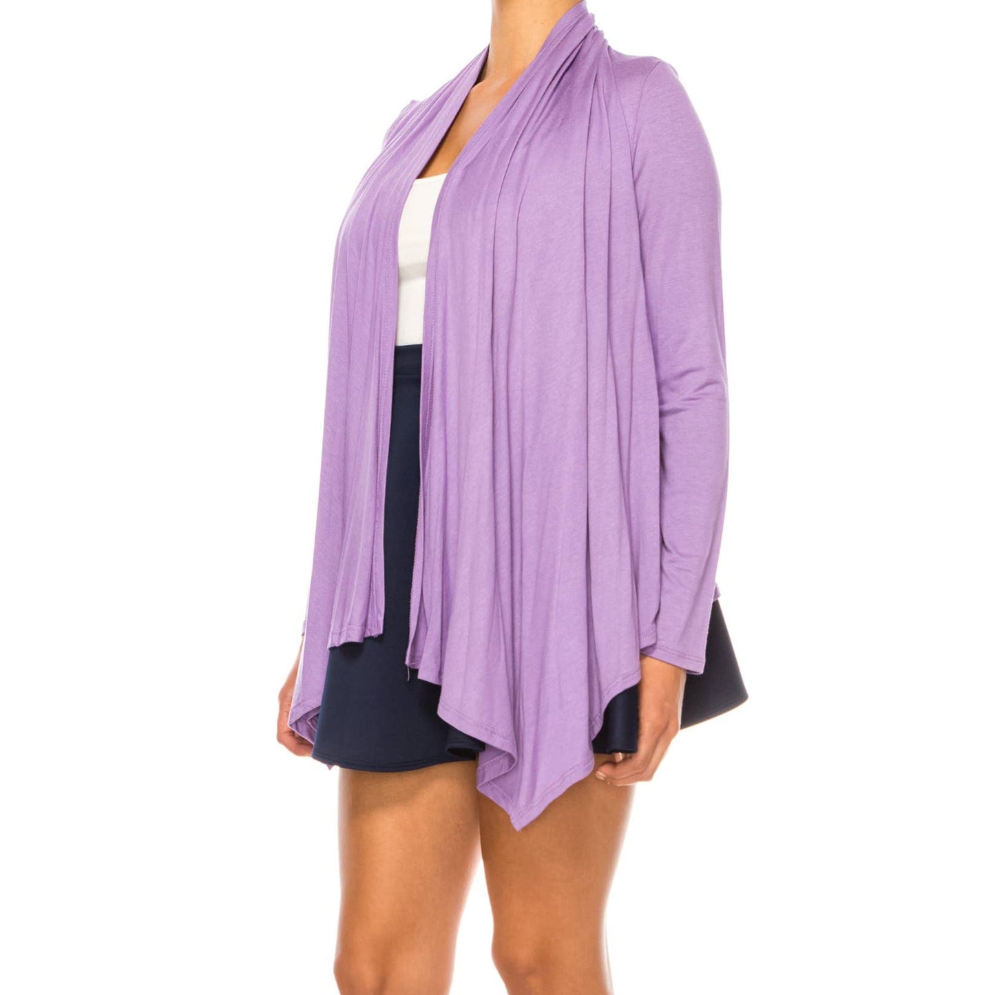 Open Front Lilac Cardigan – Soft Drape & Stylish Hem