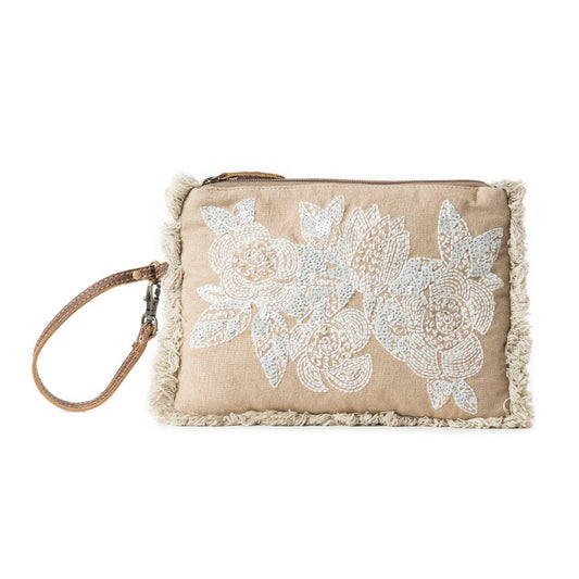 CC Meadow Lace Embroidered Pouch in Ivory Bloom 12806