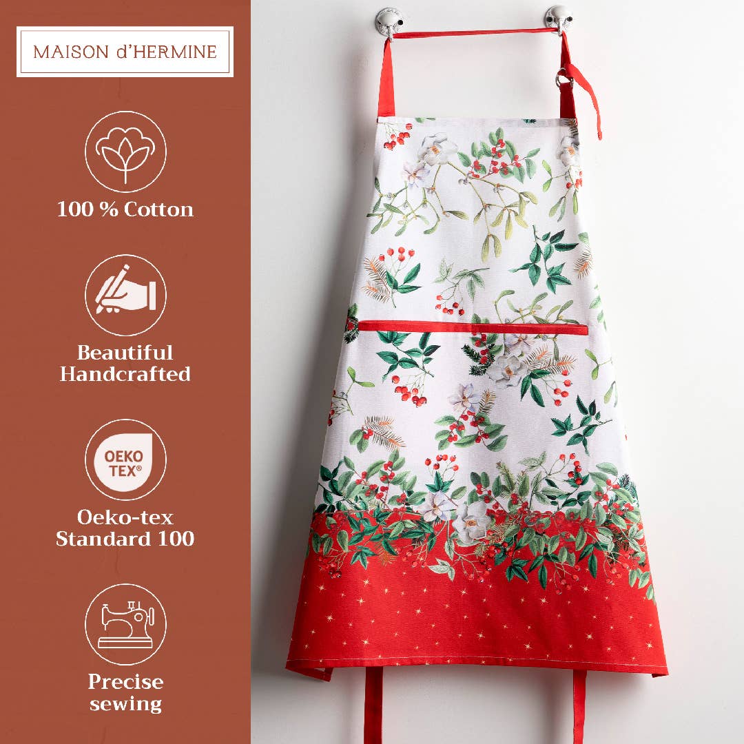 Noel Christmas Cotton Apron with Pointsettia