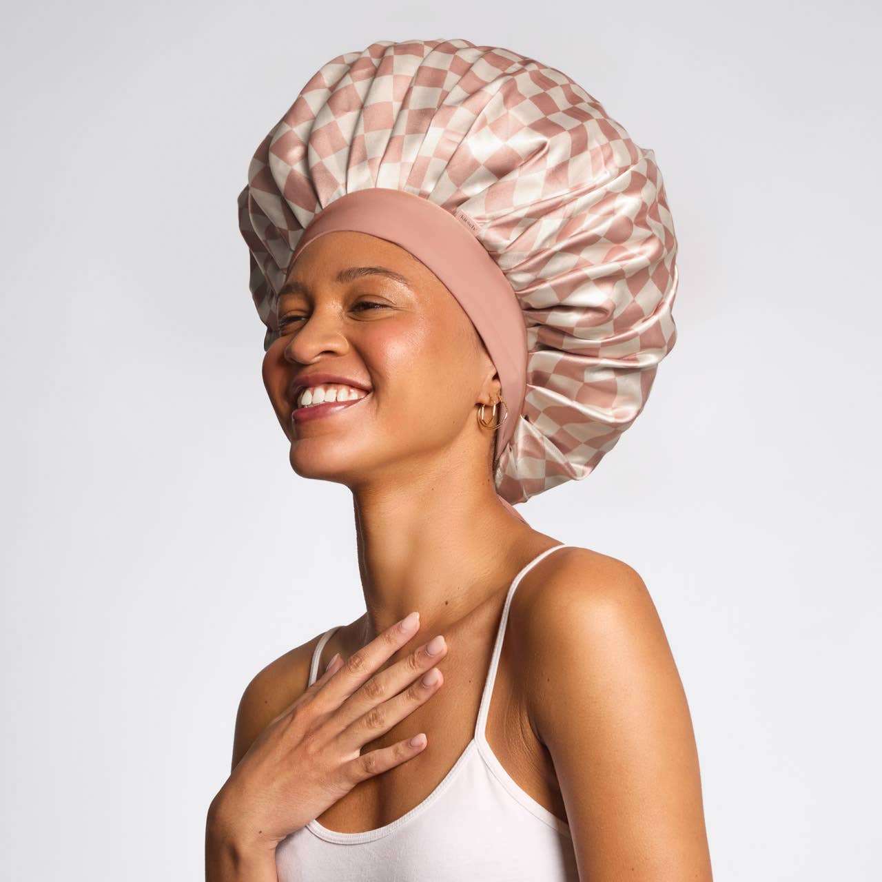 CC Oversized Satin Bonnet - Terracotta Checker