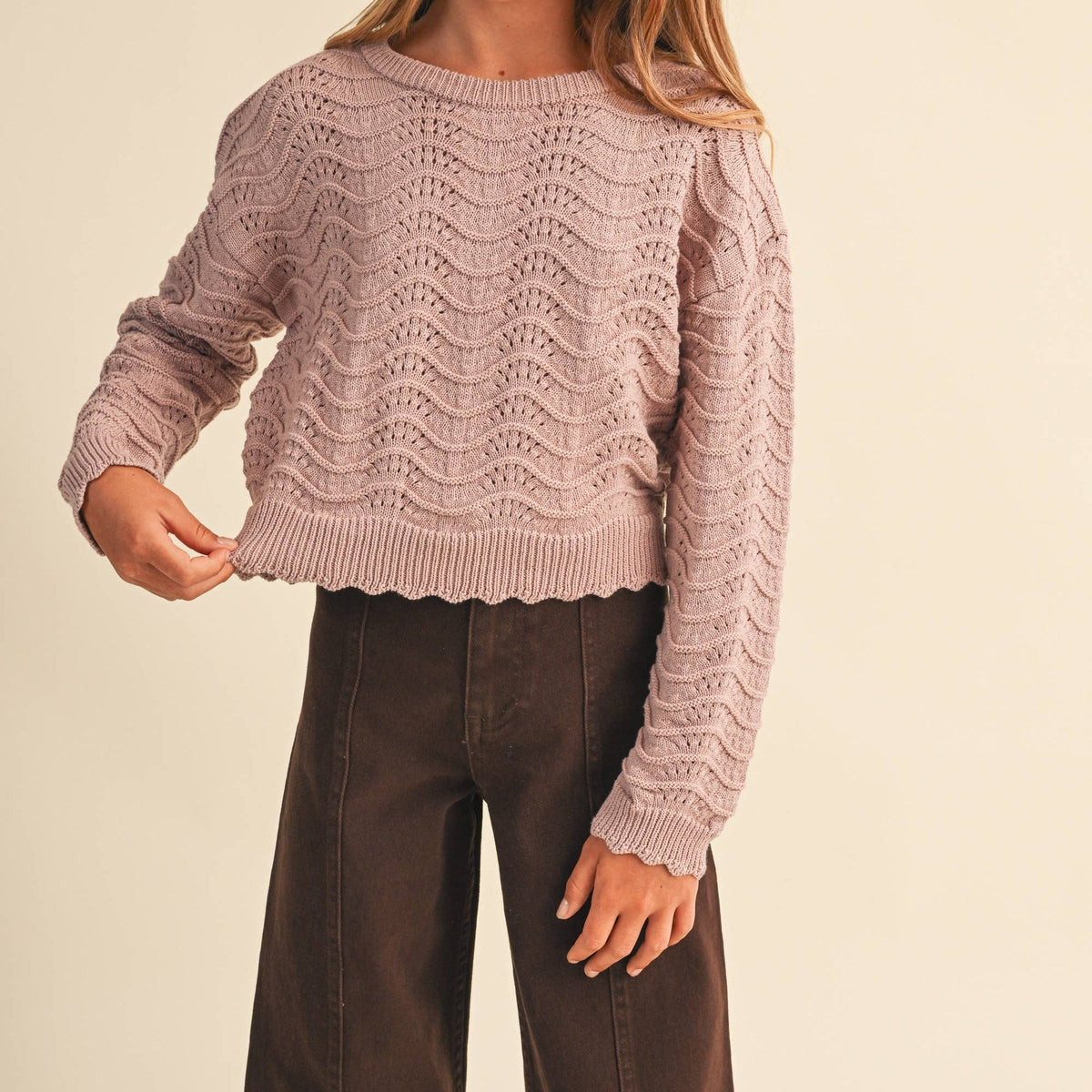 Girls Wavy Knit Pullover Sweater 7-14 442