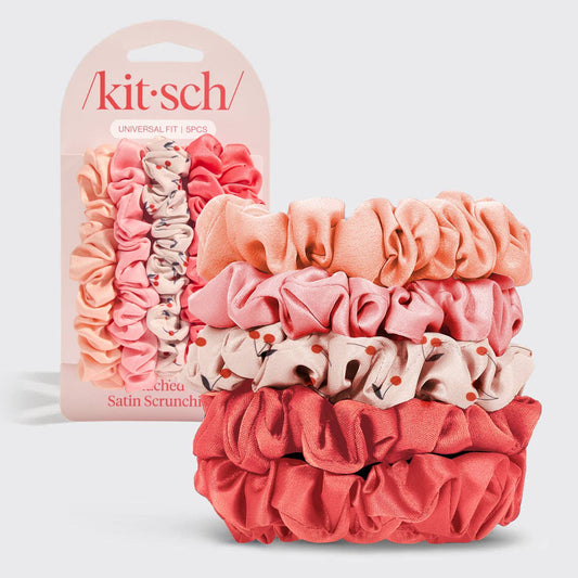 CC Ruched Satin Scrunchies 5pc Set - Assorted Cherry Blossom