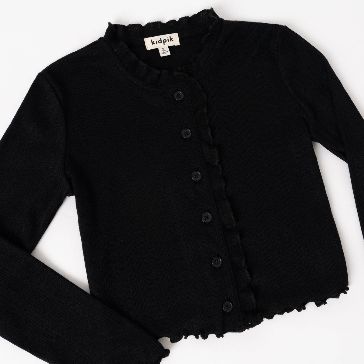 Black Lettuce Edge Pointelle Cardigan Girls 448