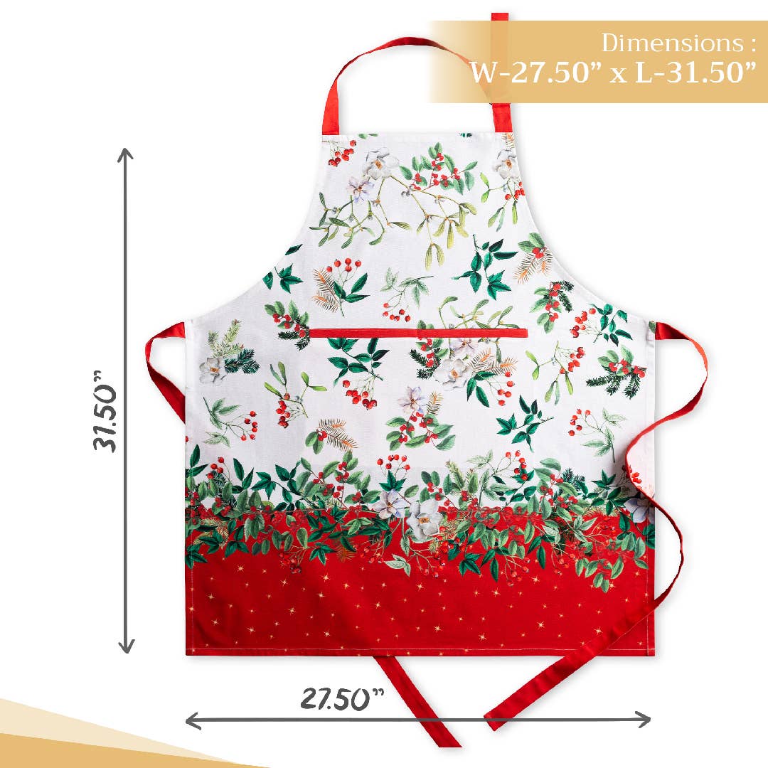Noel Christmas Cotton Apron with Pointsettia