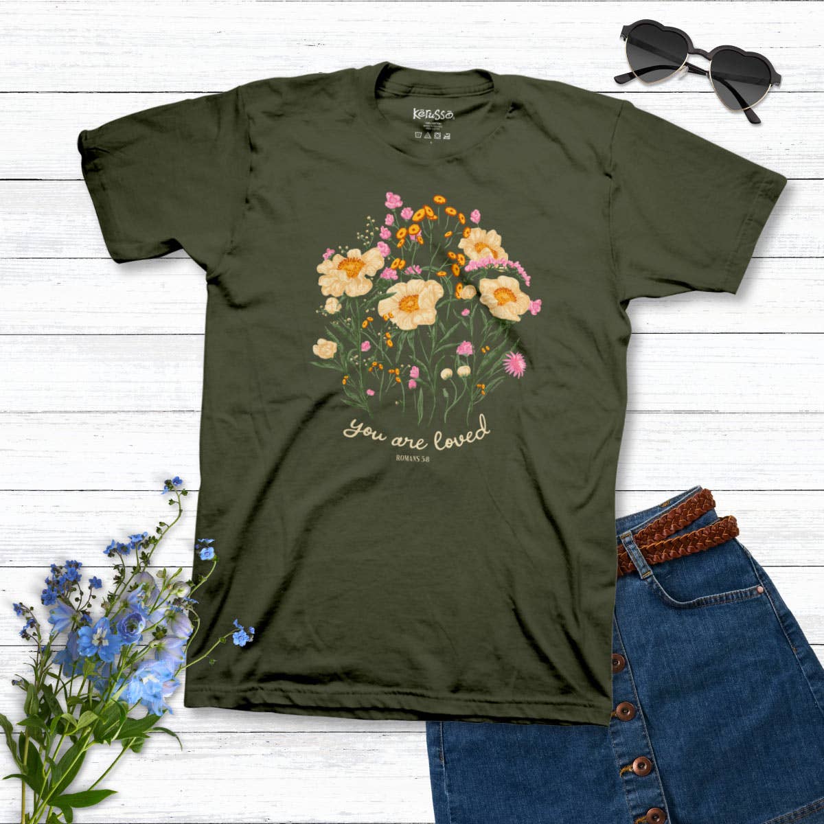 Kerusso Womens T-Shirt You Are Loved Bouquet