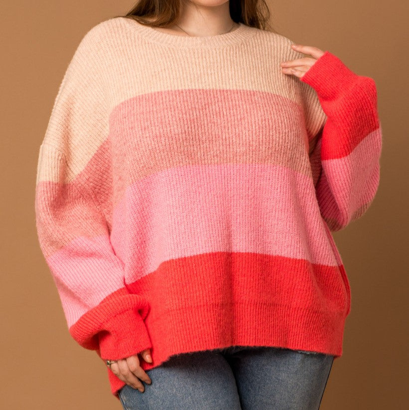 You're a Sweetheart Sweater in Pink Colorblock PLUS