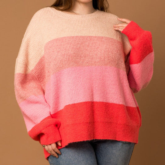 You're a Sweetheart Sweater in Pink Colorblock PLUS