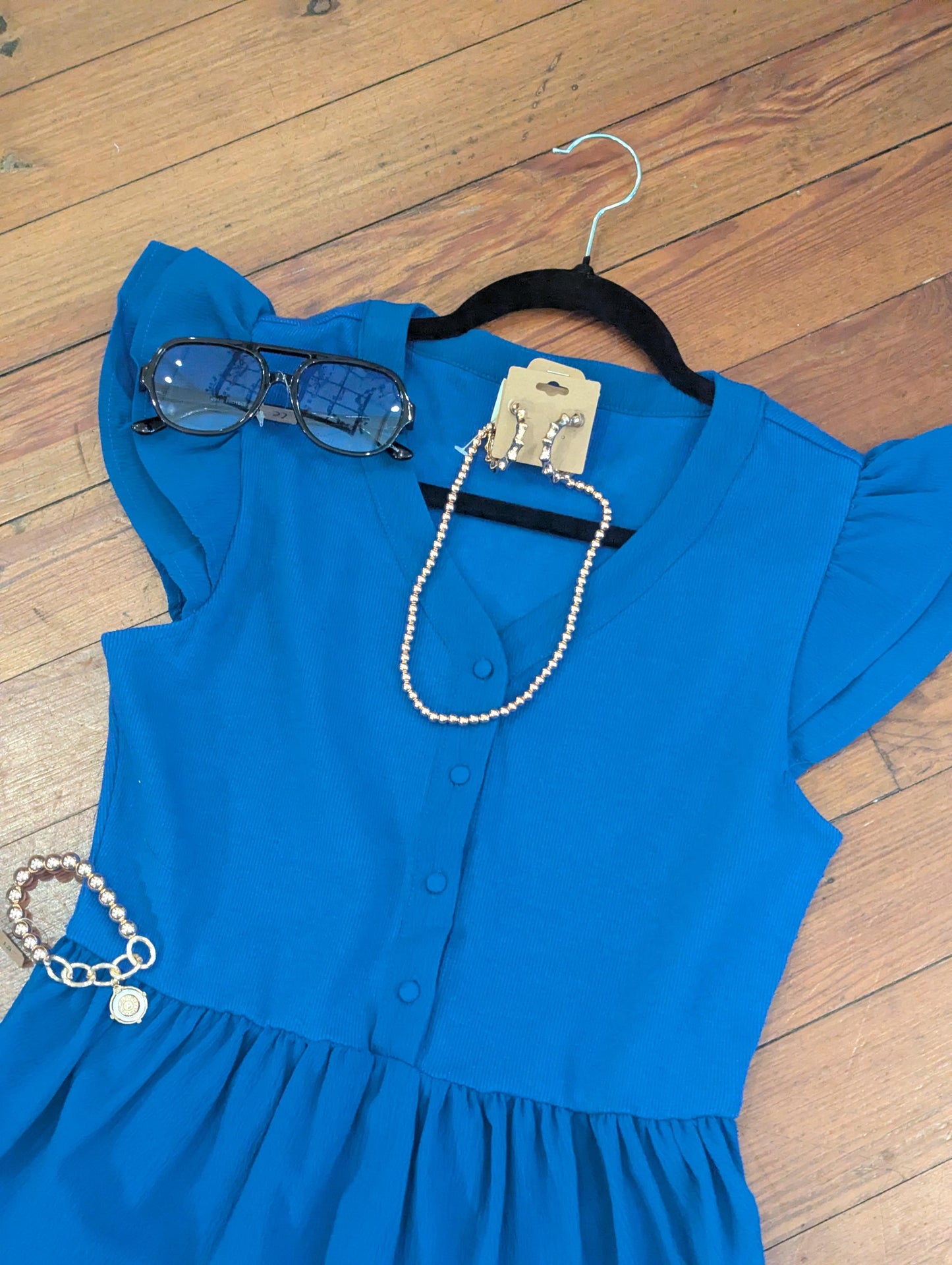 Bright Blue Flutter Sleeve Dress