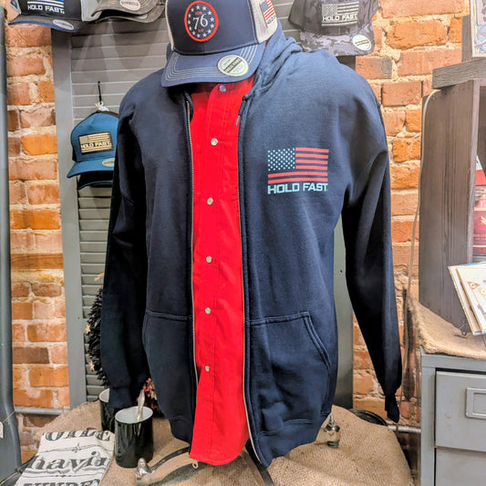 Hold Fast Land of the Free Hooded Sweatshirt in Navy MEN 352