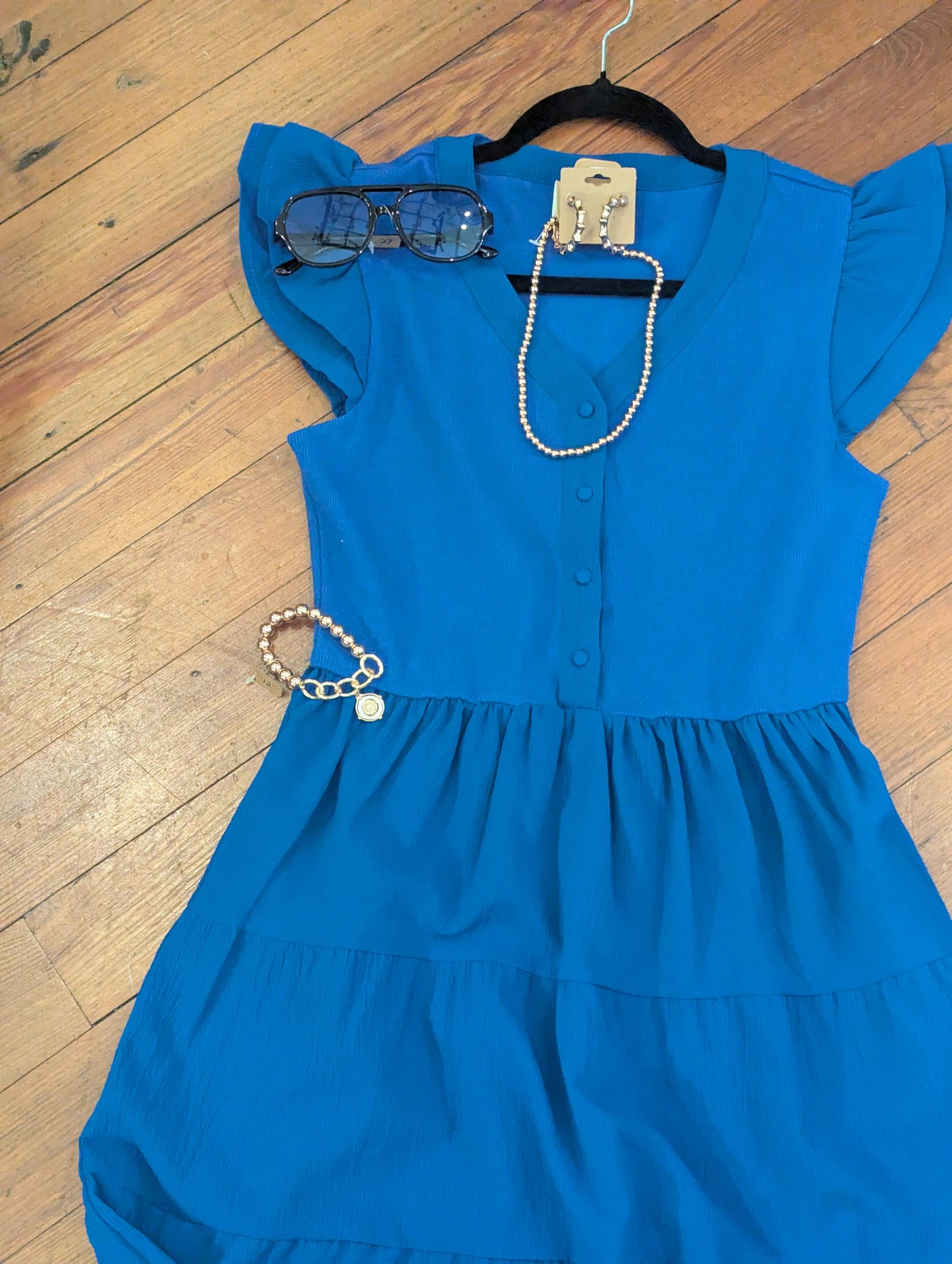 Bright Blue Flutter Sleeve Dress