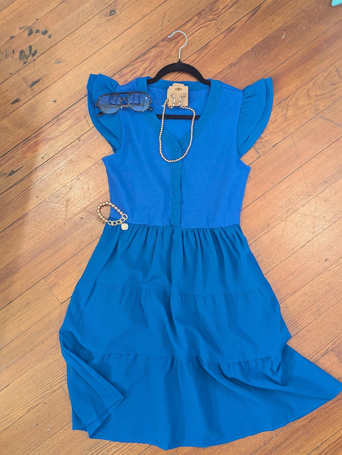Bright Blue Flutter Sleeve Dress