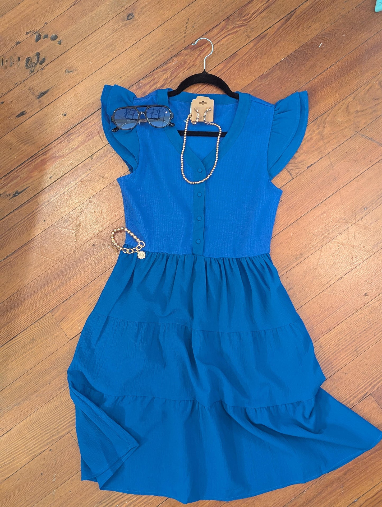 Bright Blue Flutter Sleeve Dress